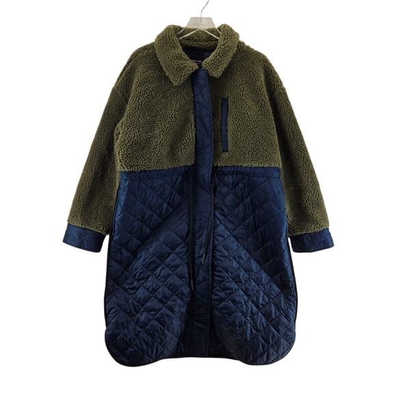 Everlane The Quilted Teddy Coat Womens XL Navy Blue Kalamata Green Mid Length - Picture 2 of 13